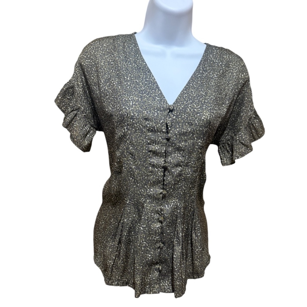 Anthropologie Y2K Green Print blouse‎